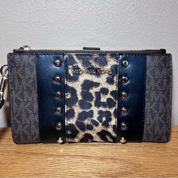 Michael Kors Jet Set Double Zip Leather and Calf Hair Wristlet - Picture 1 of 10